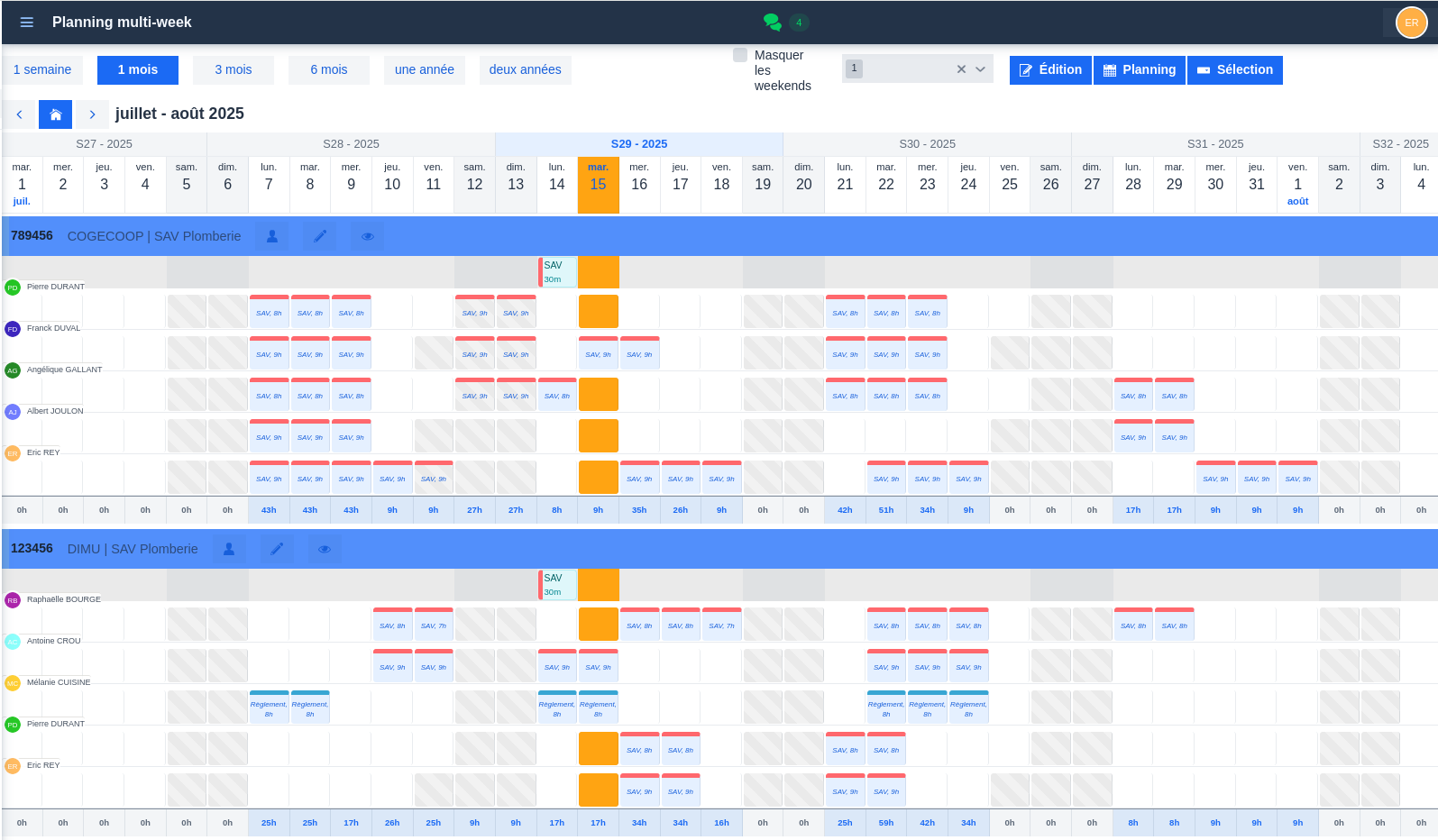 Planning mensuel, annuel, bi-annuel